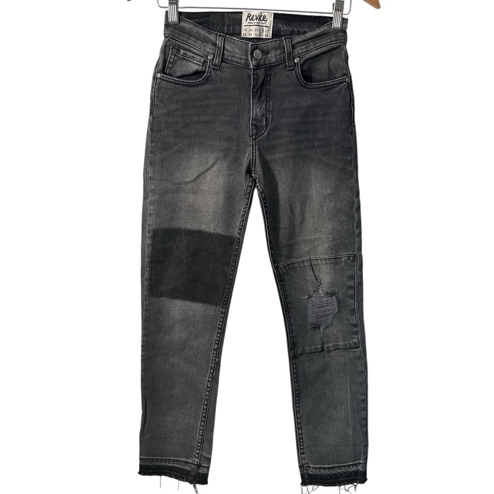 REVICE Distressed Black Raw Hem Jeans
